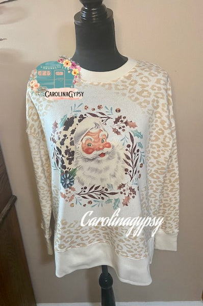 Cheetah sweatshirt with western Santa