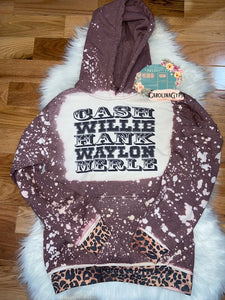 Bleached Cash, Willie, Hank, Waylon & Merle cheetah cuff hoodie